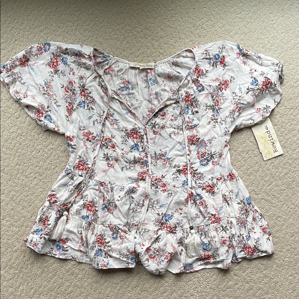 Rewind Multi Color Cream Floral Flowy Blouse Women Small